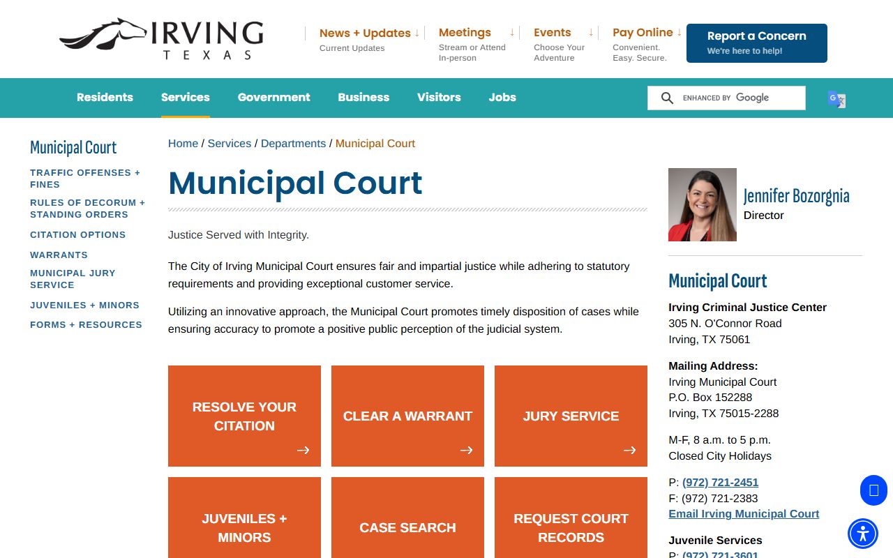 Irving Police Department and Municipal Court bench warrants