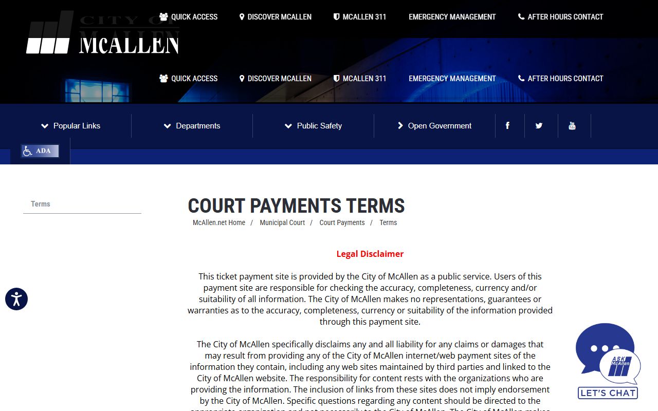 McAllen Municipal Court bench warrants search portal