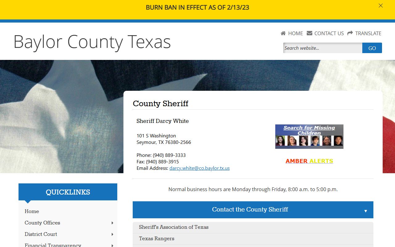 Baylor County bench warrants search resource
