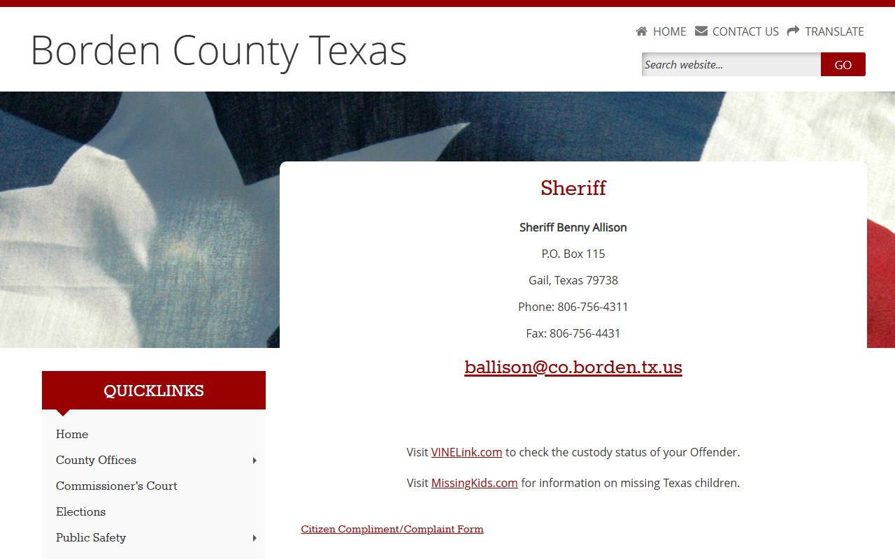 Borden County courthouse and Sheriff's Office bench warrants information in Gail Texas
