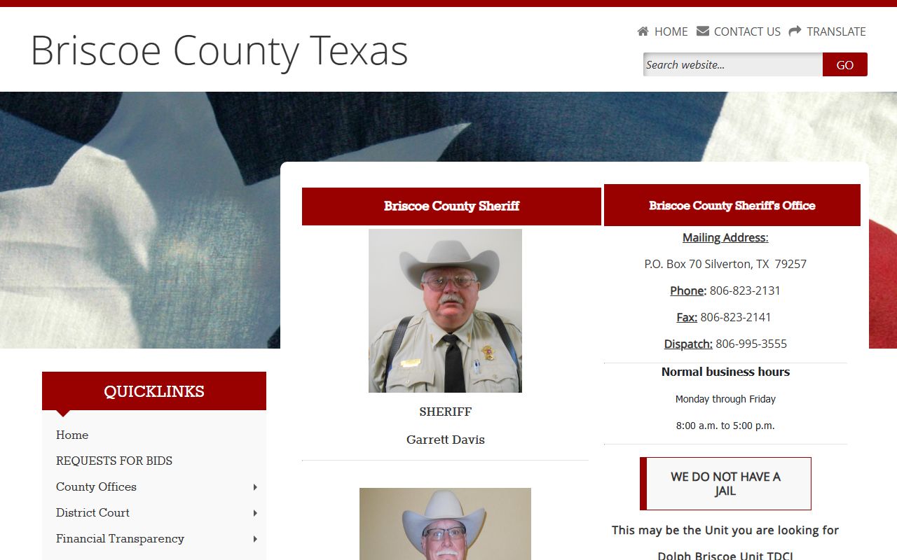 Briscoe County official website for bench warrant information in Silverton Texas