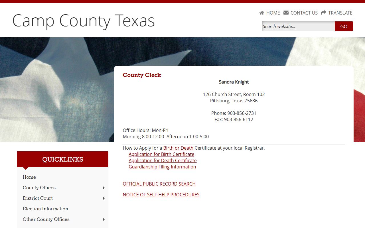 Camp County Sheriff's Office bench warrants resource