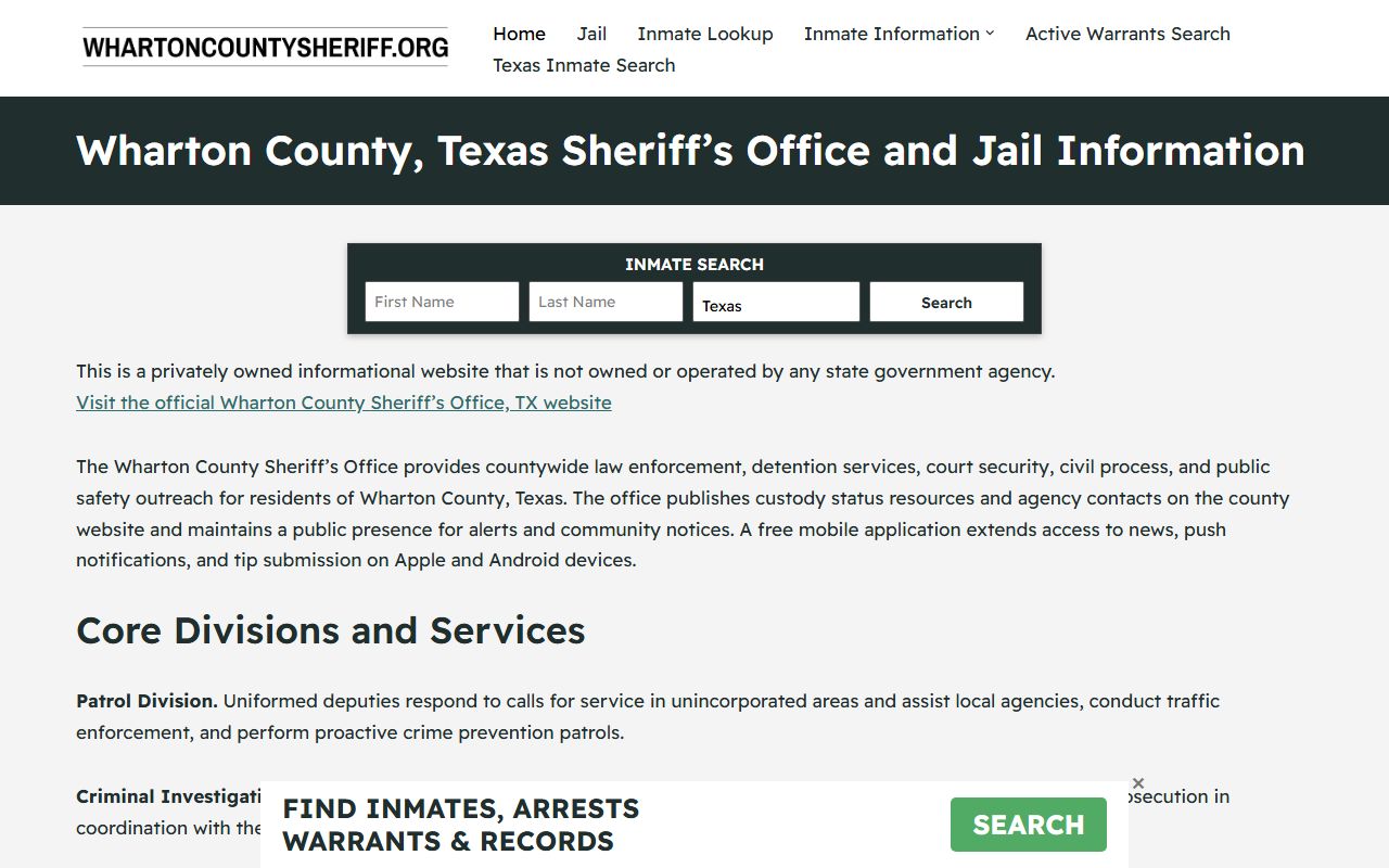 Wharton County bench warrants resource for courts in Wharton Texas